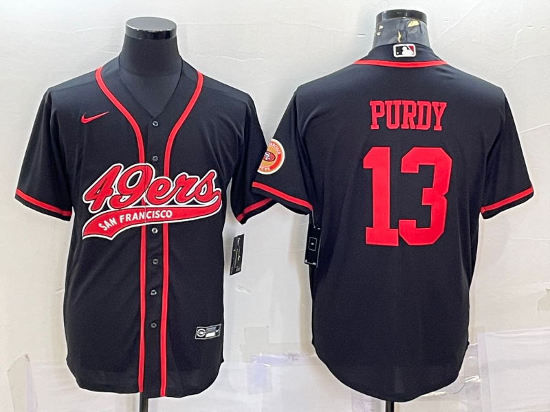 Men's San Francisco 49ers #13 Brock Purdy Black With Patch Cool Base Stitched Baseball Jersey